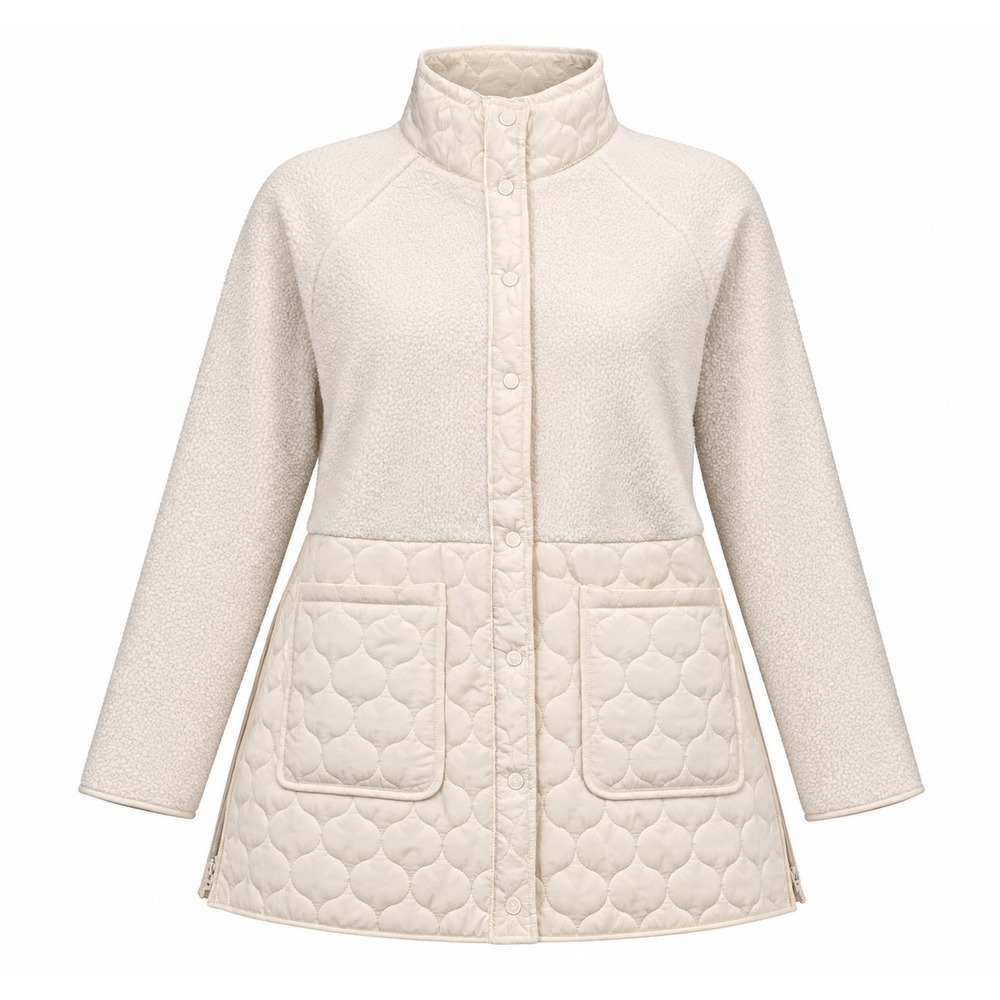 T by Talbots Women's XL Petite Ivory Fleece Quilted Snap Front Jacket Coat